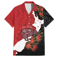 Kiwi New Zealand Personalised Family Matching Summer Maxi Dress and Hawaiian Shirt NZ Map Pohutukawa Fern Maori Pattern LT22 Dad's Shirt - Short Sleeve Red - Polynesian Pride