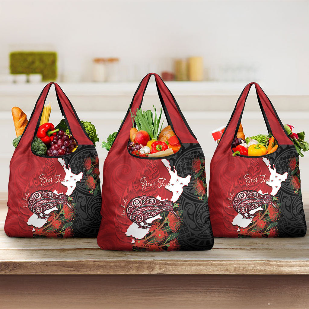 Kiwi New Zealand Personalised Grocery Bag NZ Map Pohutukawa Fern Maori Pattern