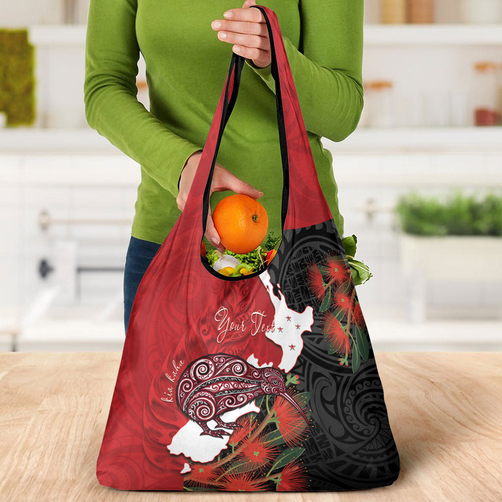 Kiwi New Zealand Personalised Grocery Bag NZ Map Pohutukawa Fern Maori Pattern