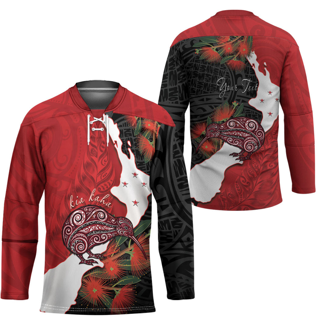 Kiwi New Zealand Personalised Hockey Jersey NZ Map Pohutukawa Fern Maori Pattern LT22 - Polynesian Pride