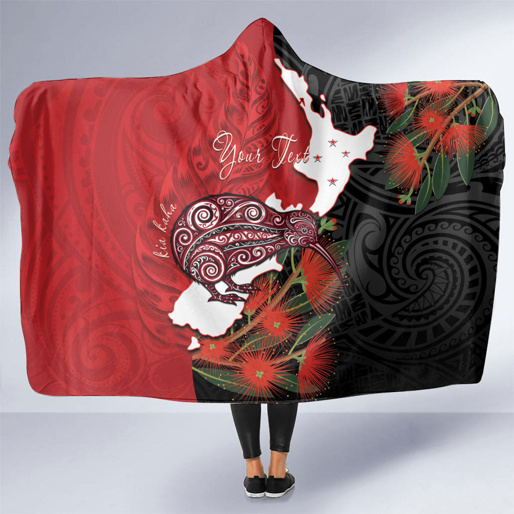 Kiwi New Zealand Personalised Hooded Blanket NZ Map Pohutukawa Fern Maori Pattern