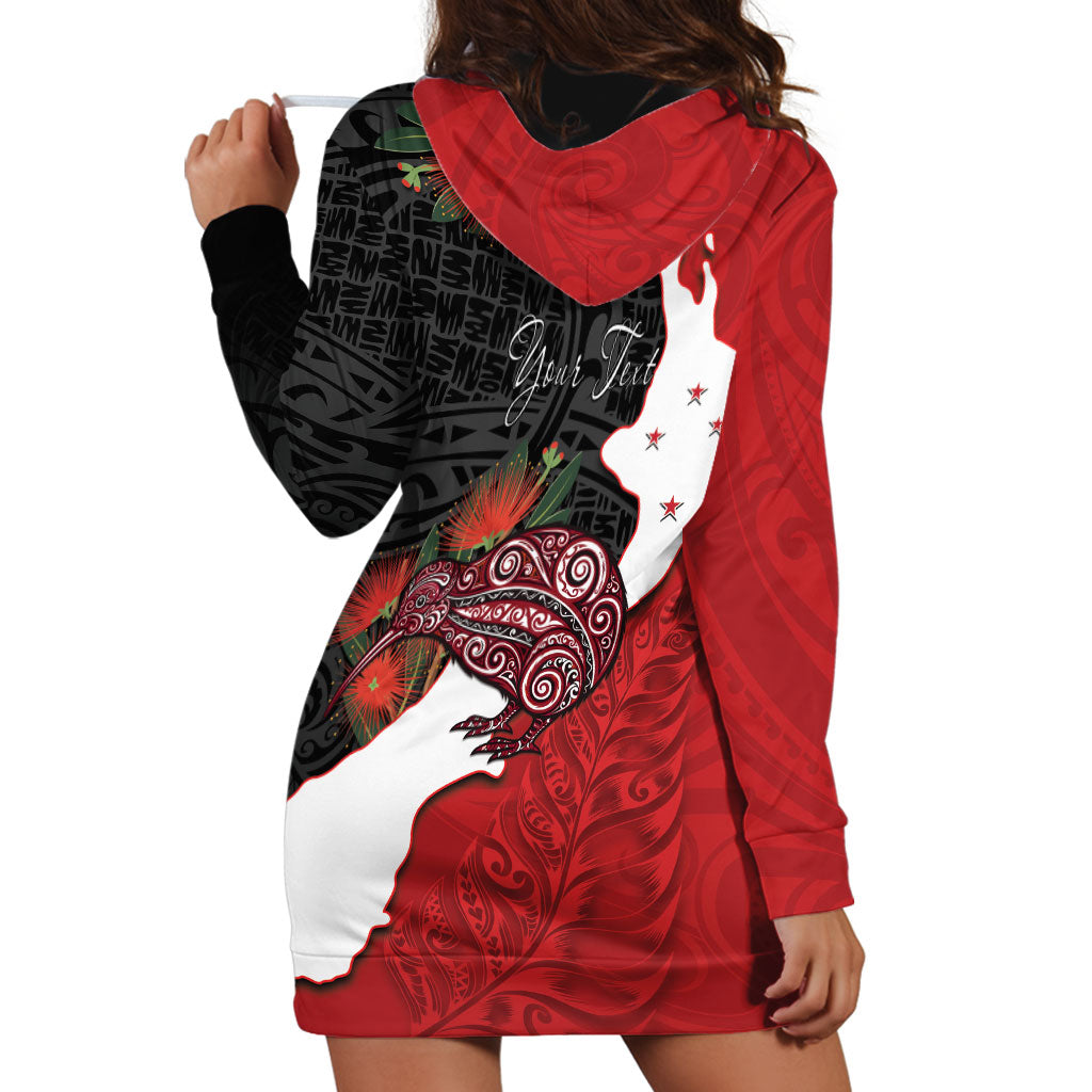 Kiwi New Zealand Personalised Hoodie Dress NZ Map Pohutukawa Fern Maori Pattern LT22 - Polynesian Pride