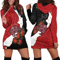 Kiwi New Zealand Personalised Hoodie Dress NZ Map Pohutukawa Fern Maori Pattern LT22 - Polynesian Pride