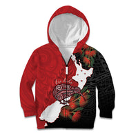 Kiwi New Zealand Personalised Kid Hoodie NZ Map Pohutukawa Fern Maori Pattern LT22 Zip Hoodie Red - Polynesian Pride