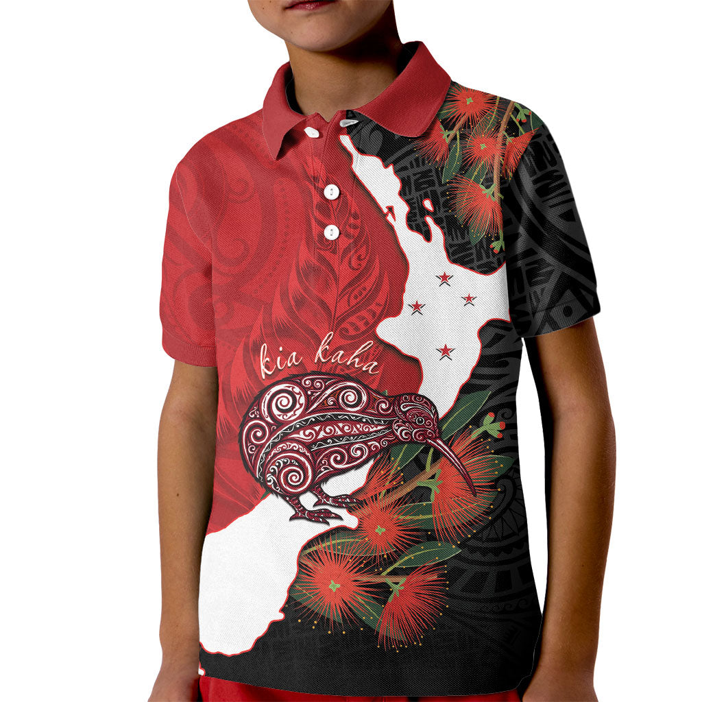 Kiwi New Zealand Personalised Kid Polo Shirt NZ Map Pohutukawa Fern Maori Pattern LT22 Kid Red - Polynesian Pride