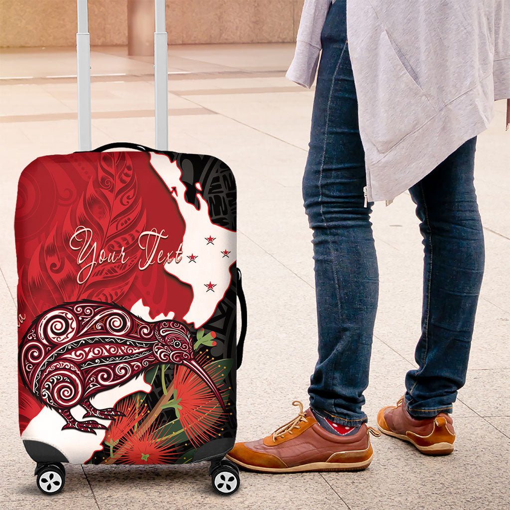 Kiwi New Zealand Personalised Luggage Cover NZ Map Pohutukawa Fern Maori Pattern LT22 Red - Polynesian Pride