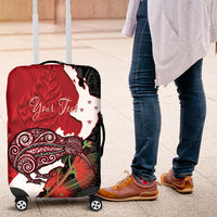 Kiwi New Zealand Personalised Luggage Cover NZ Map Pohutukawa Fern Maori Pattern LT22 Red - Polynesian Pride