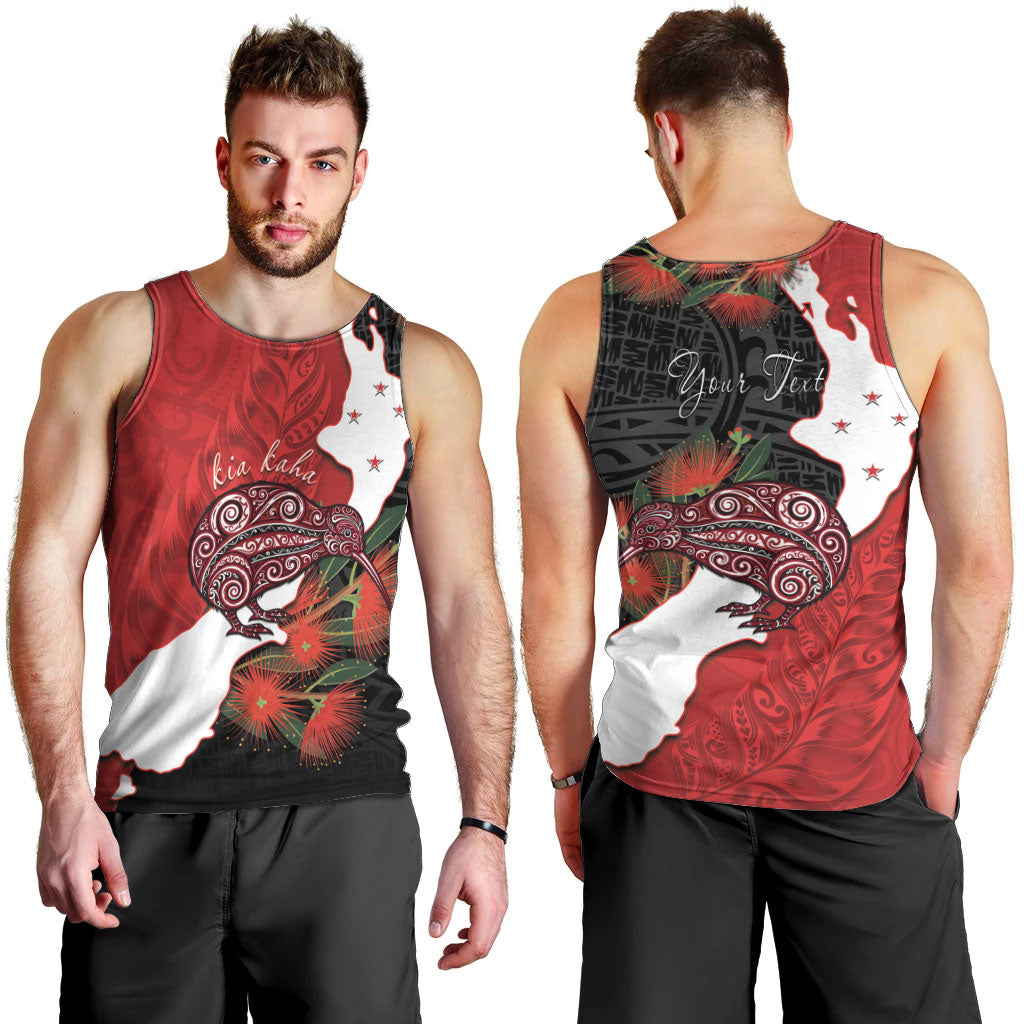 Kiwi New Zealand Personalised Men Tank Top NZ Map Pohutukawa Fern Maori Pattern