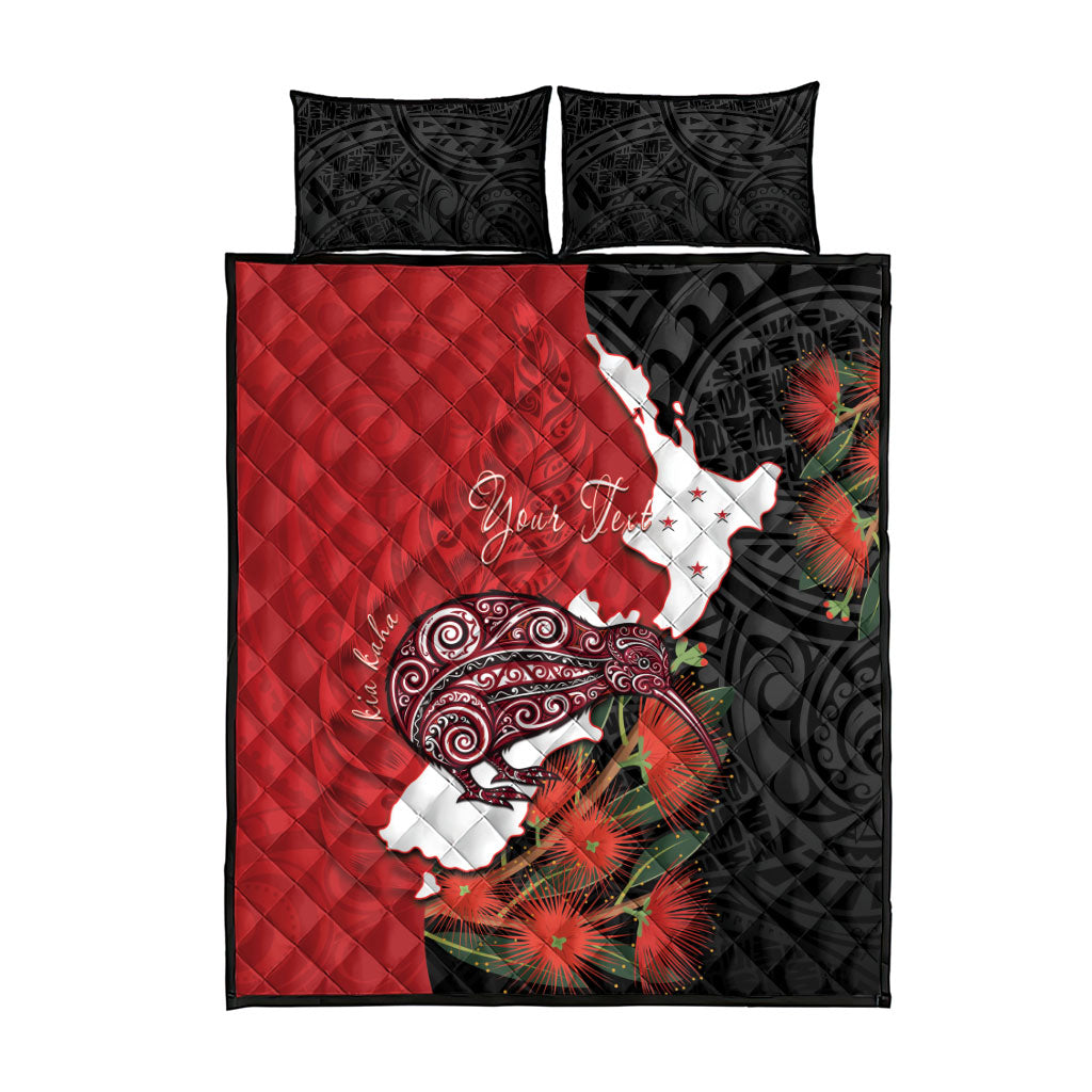 Kiwi New Zealand Personalised Quilt Bed Set NZ Map Pohutukawa Fern Maori Pattern