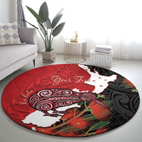 Kiwi New Zealand Personalised Round Carpet NZ Map Pohutukawa Fern Maori Pattern