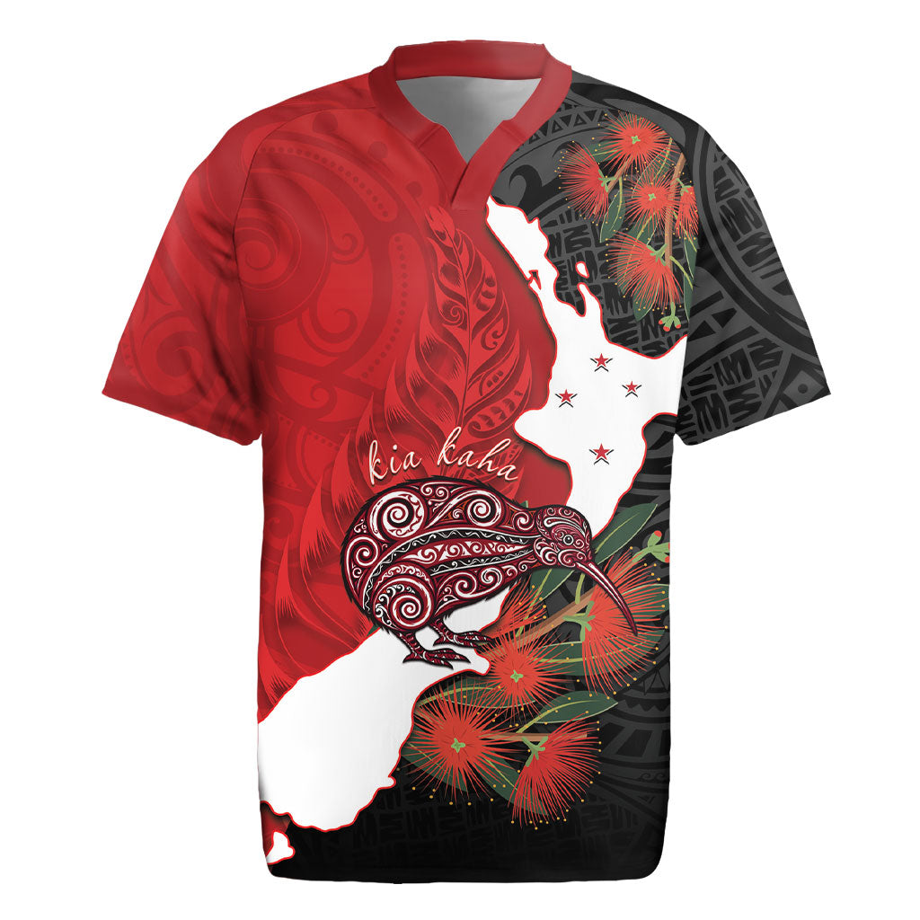 Kiwi New Zealand Personalised Rugby Jersey NZ Map Pohutukawa Fern Maori Pattern