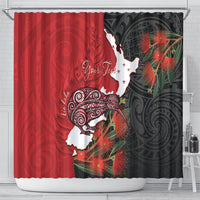 Kiwi New Zealand Personalised Shower Curtain NZ Map Pohutukawa Fern Maori Pattern