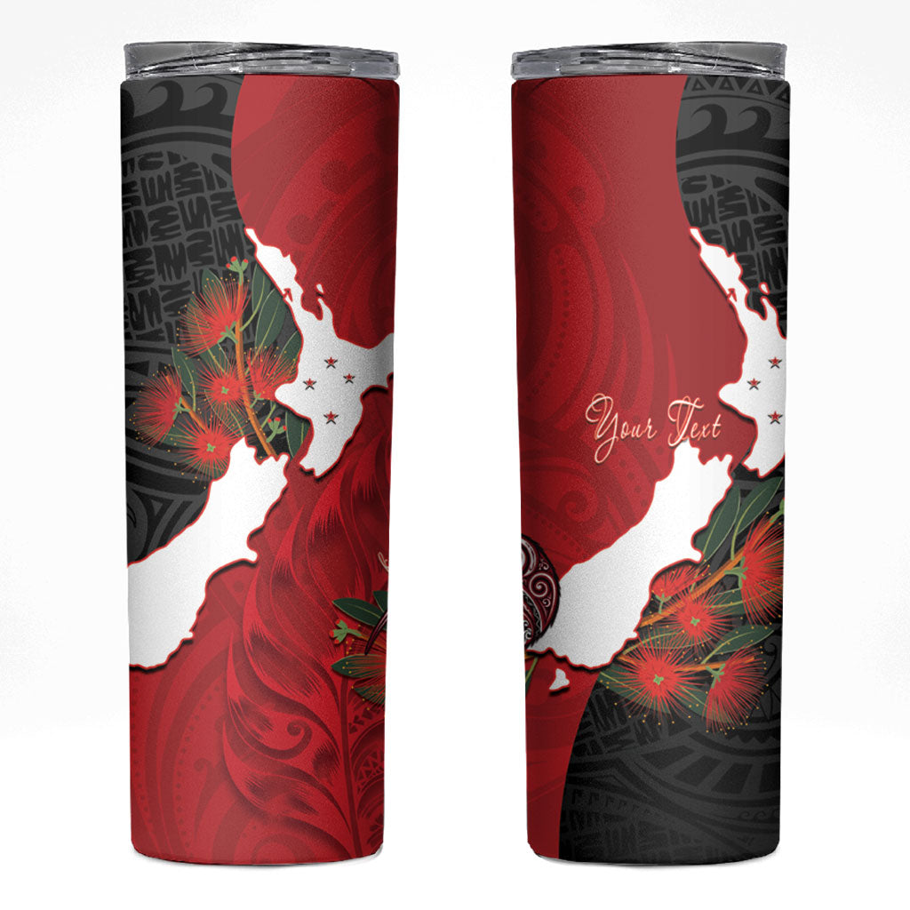 Kiwi New Zealand Personalised Skinny Tumbler NZ Map Pohutukawa Fern Maori Pattern LT22 Red - Polynesian Pride