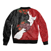 Kiwi New Zealand Personalised Sleeve Zip Bomber Jacket NZ Map Pohutukawa Fern Maori Pattern LT22 - Polynesian Pride