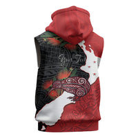 Kiwi New Zealand Personalised Sleeveless Hoodie NZ Map Pohutukawa Fern Maori Pattern LT22 - Polynesian Pride