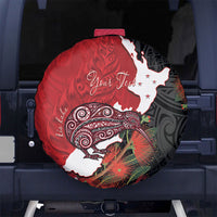 Kiwi New Zealand Personalised Spare Tire Cover NZ Map Pohutukawa Fern Maori Pattern LT22 No hole Red - Polynesian Pride