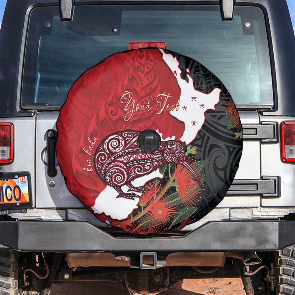 Kiwi New Zealand Personalised Spare Tire Cover NZ Map Pohutukawa Fern Maori Pattern LT22 Red - Polynesian Pride
