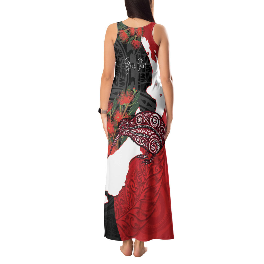 Kiwi New Zealand Personalised Tank Maxi Dress NZ Map Pohutukawa Fern Maori Pattern LT22 - Polynesian Pride
