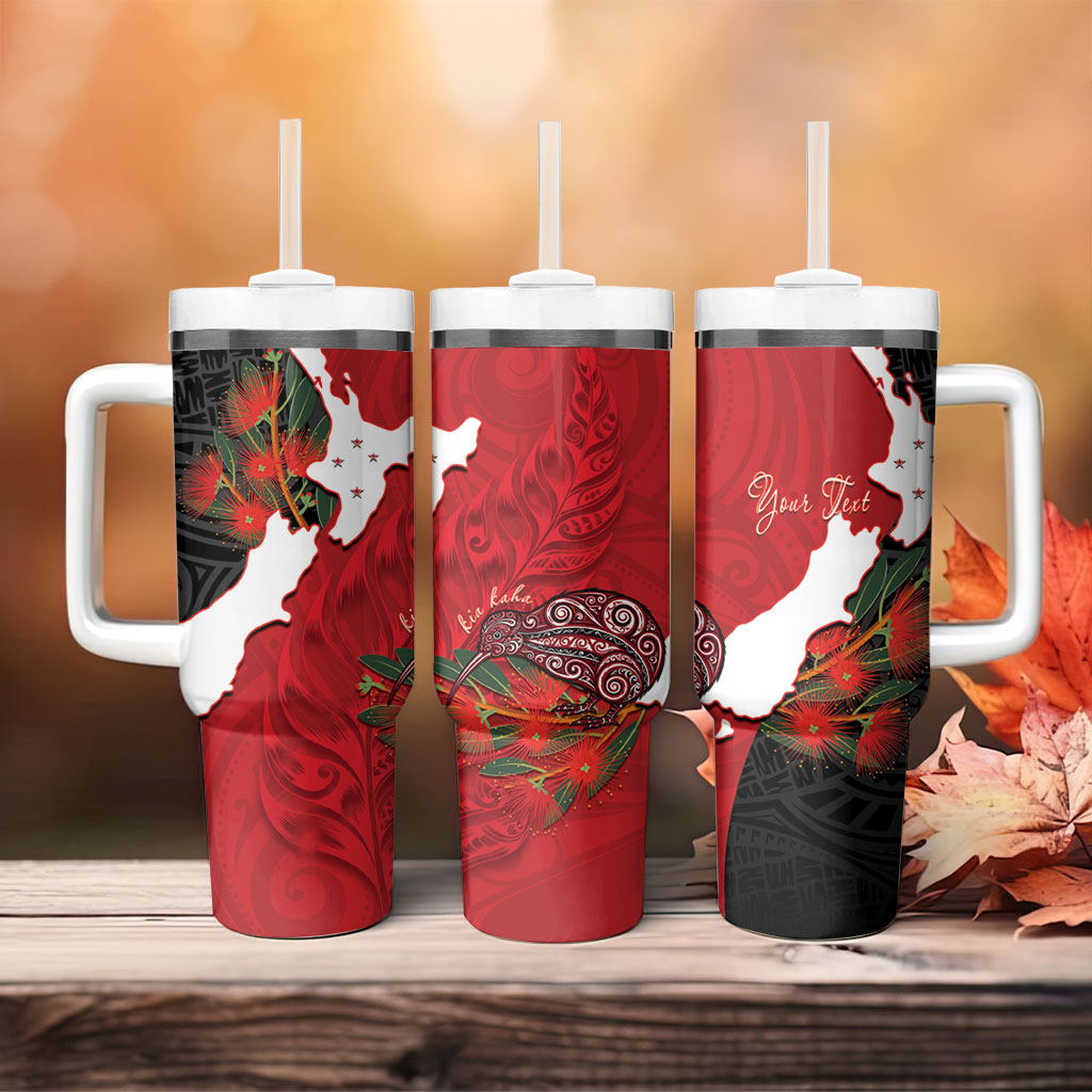 Kiwi New Zealand Personalised Tumbler With Handle NZ Map Pohutukawa Fern Maori Pattern