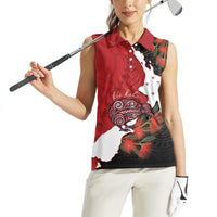 Kiwi New Zealand Personalised Women Sleeveless Polo Shirt NZ Map Pohutukawa Fern Maori Pattern