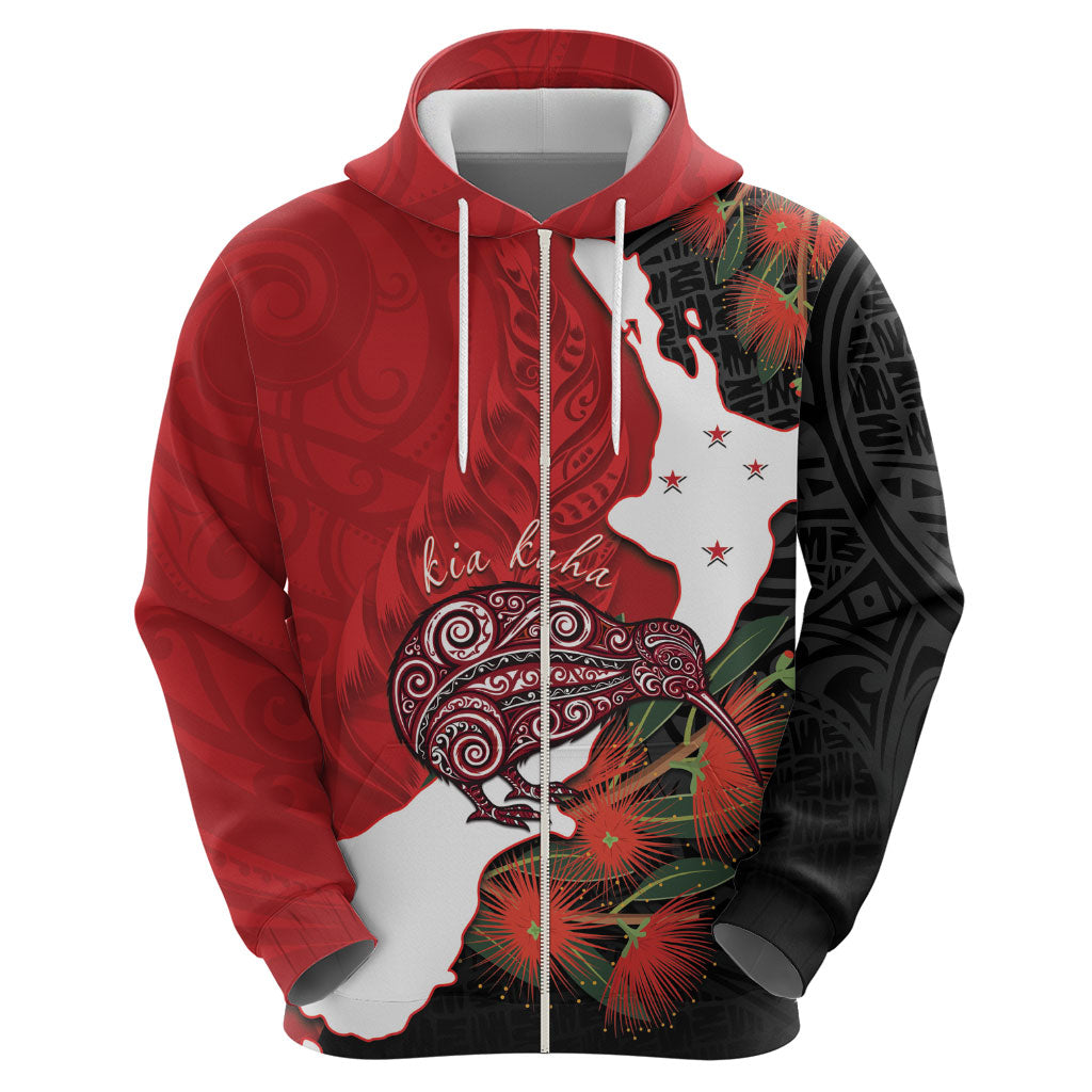 Kiwi New Zealand Personalised Zip Hoodie NZ Map Pohutukawa Fern Maori Pattern LT22 - Polynesian Pride
