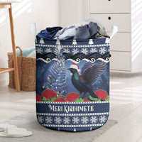 New Zealand Tui Bird Christmas Laundry Basket Pohutukawa Xmas Tree Meri Kirihimete LT22 Blue - Polynesian Pride