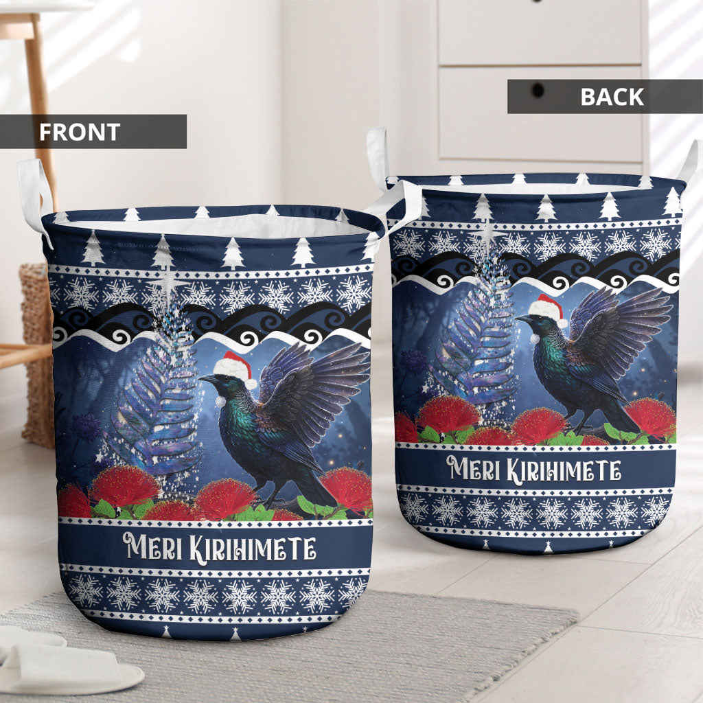 New Zealand Tui Bird Christmas Laundry Basket Pohutukawa Xmas Tree Meri Kirihimete LT22 - Polynesian Pride