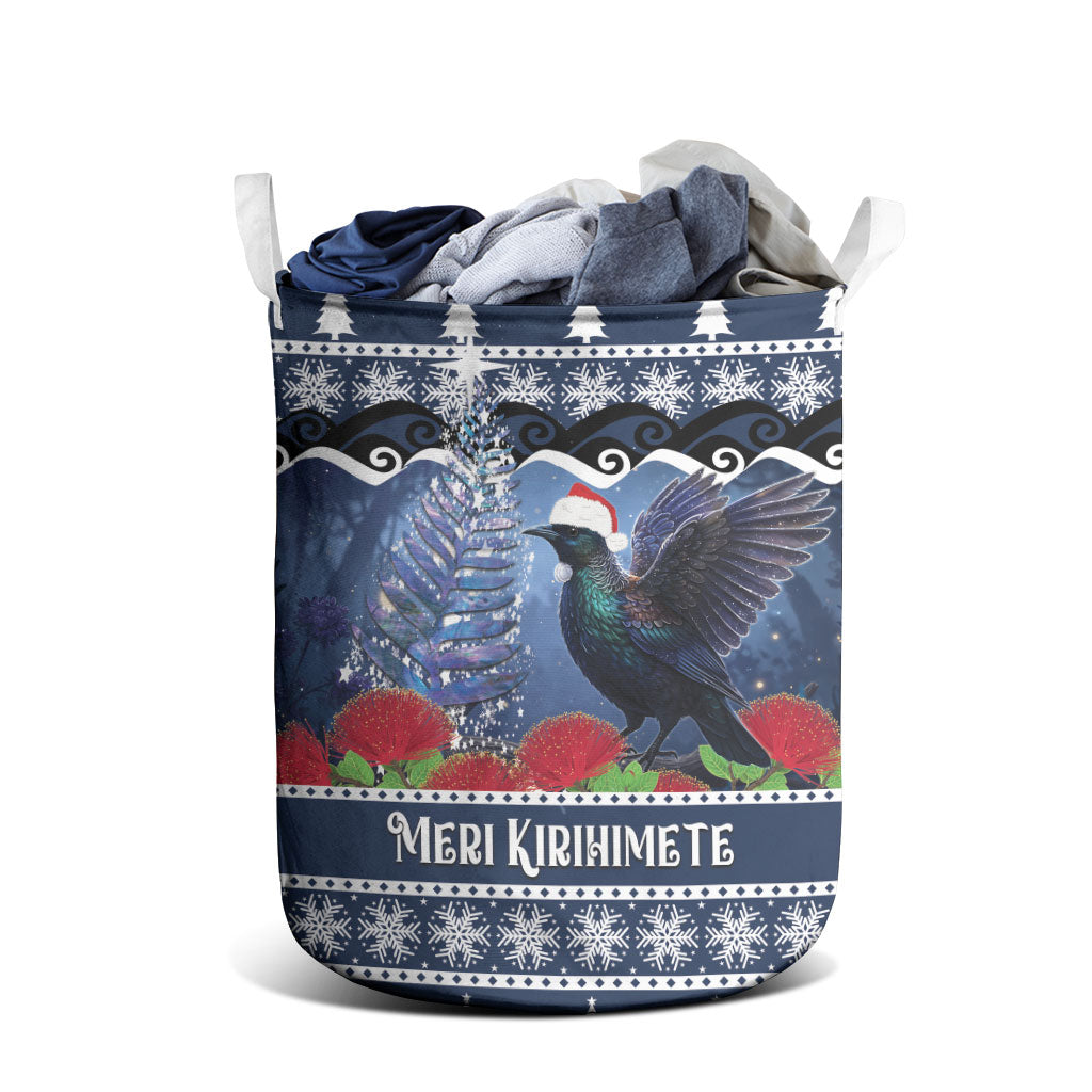 New Zealand Tui Bird Christmas Laundry Basket Pohutukawa Xmas Tree Meri Kirihimete LT22 - Polynesian Pride