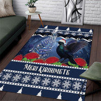 New Zealand Tui Bird Christmas Area Rug Pohutukawa Xmas Tree Meri Kirihimete LT22 Blue - Polynesian Pride
