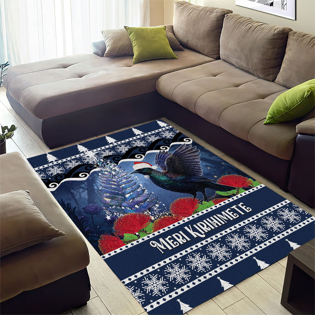 New Zealand Tui Bird Christmas Area Rug Pohutukawa Xmas Tree Meri Kirihimete LT22 - Polynesian Pride