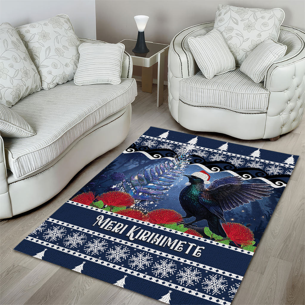 New Zealand Tui Bird Christmas Area Rug Pohutukawa Xmas Tree Meri Kirihimete LT22 - Polynesian Pride