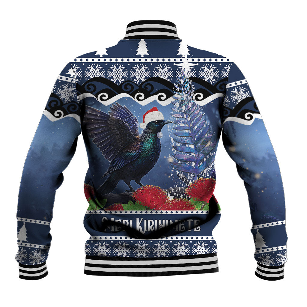 New Zealand Tui Bird Christmas Baseball Jacket Pohutukawa Xmas Tree Meri Kirihimete LT22 - Polynesian Pride