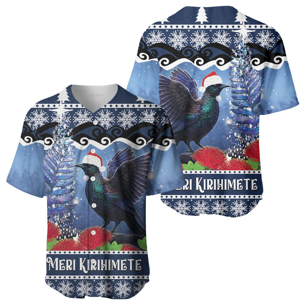 New Zealand Tui Bird Christmas Baseball Jersey Pohutukawa Xmas Tree Meri Kirihimete LT22 - Polynesian Pride