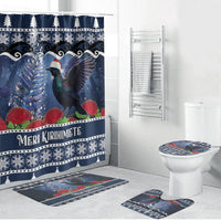 New Zealand Tui Bird Christmas Bathroom Set Pohutukawa Xmas Tree Meri Kirihimete LT22 Bathroom Set (4 pcs) Blue - Polynesian Pride
