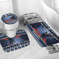 New Zealand Tui Bird Christmas Bathroom Set Pohutukawa Xmas Tree Meri Kirihimete LT22 Mat Set Only (3 pcs) One Size Blue - Polynesian Pride