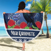 New Zealand Tui Bird Christmas Beach Blanket Pohutukawa Xmas Tree Meri Kirihimete LT22 - Polynesian Pride
