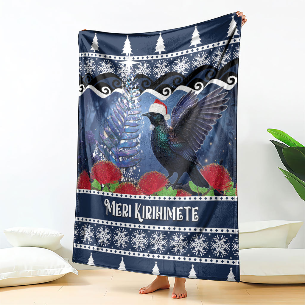 New Zealand Tui Bird Christmas Blanket Pohutukawa Xmas Tree Meri Kirihimete LT22 - Polynesian Pride