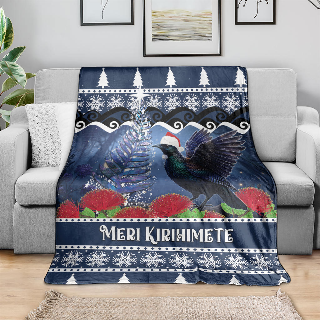 New Zealand Tui Bird Christmas Blanket Pohutukawa Xmas Tree Meri Kirihimete LT22 - Polynesian Pride