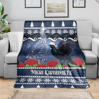 New Zealand Tui Bird Christmas Blanket Pohutukawa Xmas Tree Meri Kirihimete LT22 - Polynesian Pride