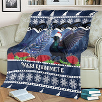 New Zealand Tui Bird Christmas Blanket Pohutukawa Xmas Tree Meri Kirihimete LT22 - Polynesian Pride