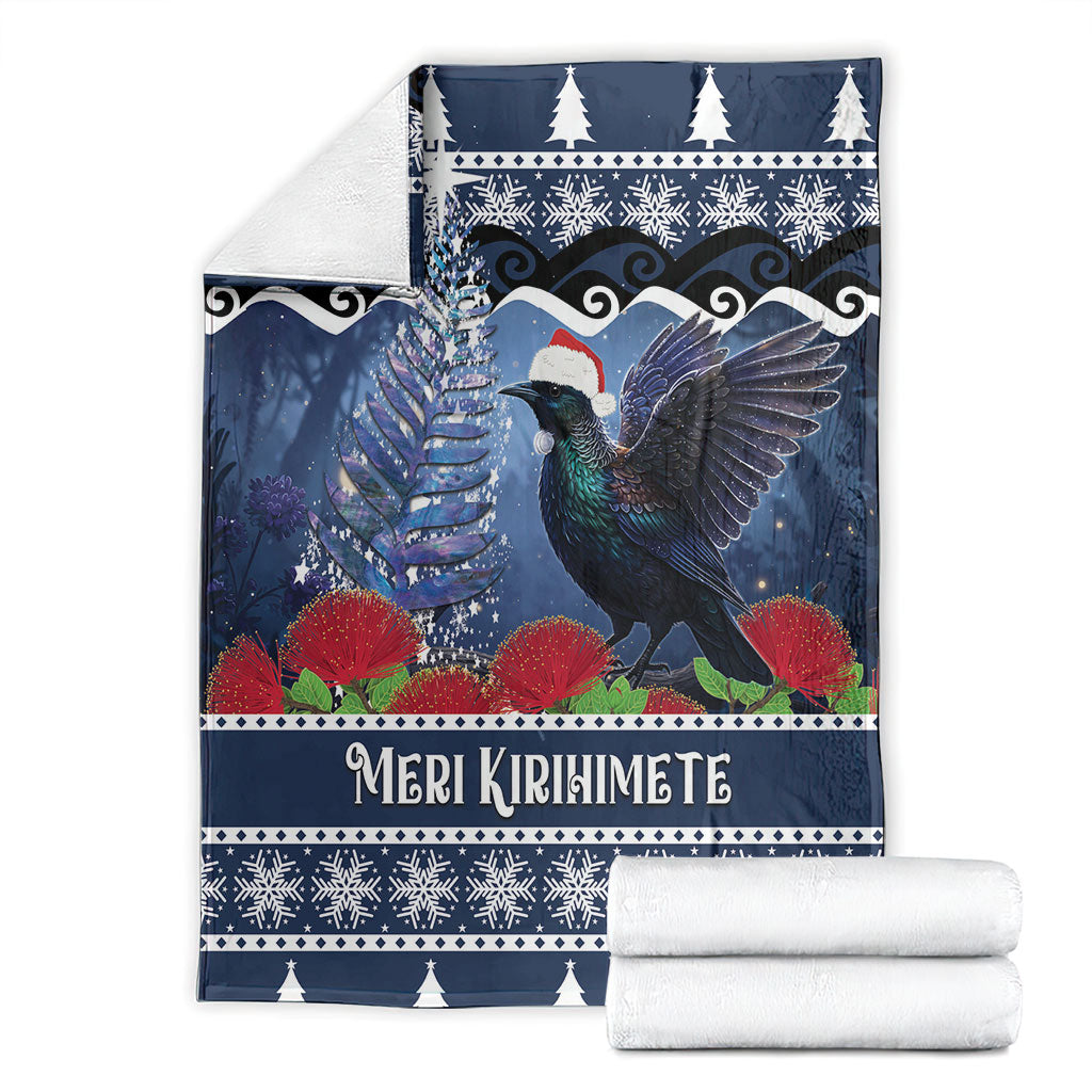 New Zealand Tui Bird Christmas Blanket Pohutukawa Xmas Tree Meri Kirihimete LT22 - Polynesian Pride
