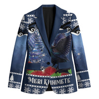 New Zealand Tui Bird Christmas Blazer Pohutukawa Xmas Tree Meri Kirihimete LT22 Unisex Blue - Polynesian Pride