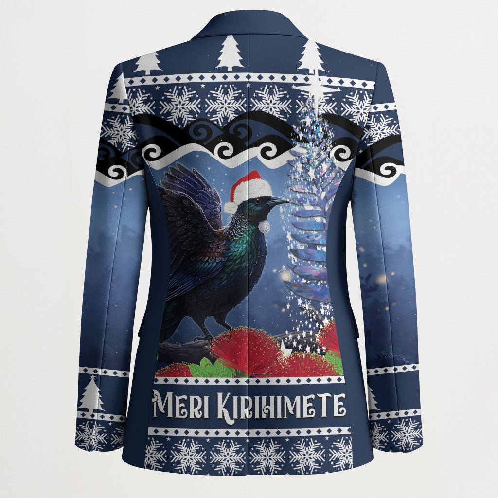 New Zealand Tui Bird Christmas Blazer Pohutukawa Xmas Tree Meri Kirihimete LT22 - Polynesian Pride