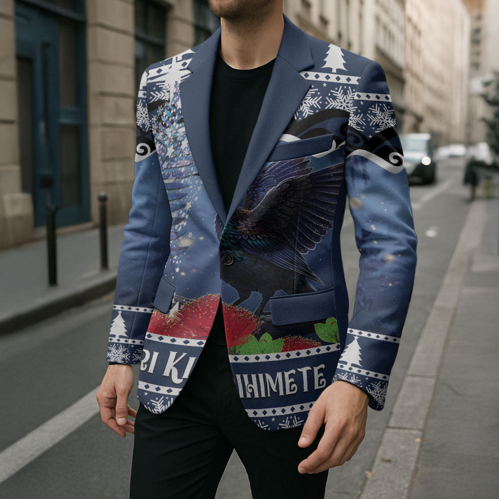 New Zealand Tui Bird Christmas Blazer Pohutukawa Xmas Tree Meri Kirihimete LT22 - Polynesian Pride