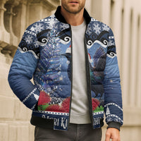 New Zealand Tui Bird Christmas Bomber Puffer Jacket Pohutukawa Xmas Tree Meri Kirihimete LT22 - Polynesian Pride