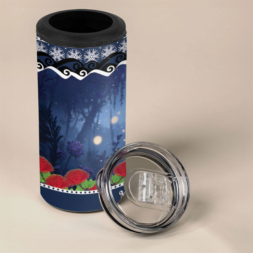 New Zealand Tui Bird Christmas 4 in 1 Can Cooler Tumbler Pohutukawa Xmas Tree Meri Kirihimete LT22 - Polynesian Pride