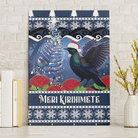 New Zealand Tui Bird Christmas Canvas Wall Art Pohutukawa Xmas Tree Meri Kirihimete LT22 Without Frame Blue - Polynesian Pride