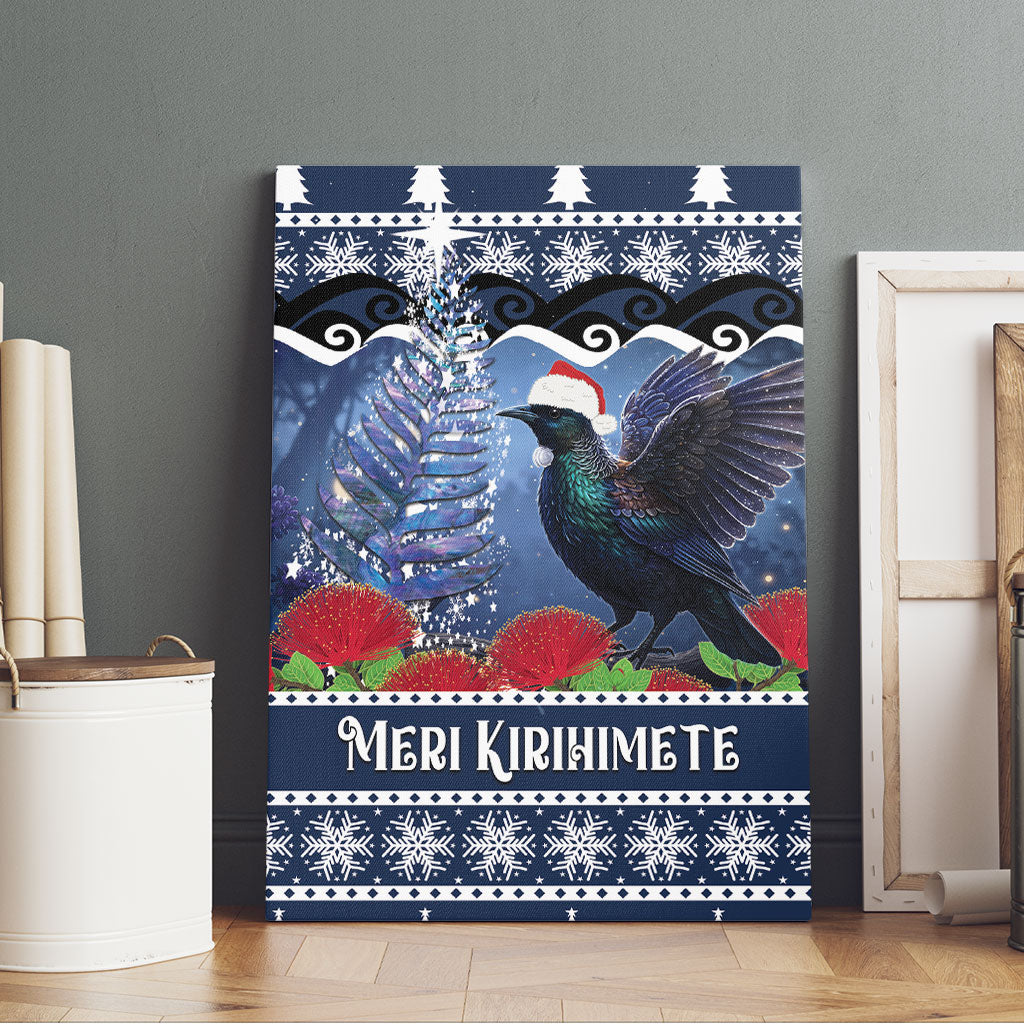 New Zealand Tui Bird Christmas Canvas Wall Art Pohutukawa Xmas Tree Meri Kirihimete LT22 - Polynesian Pride