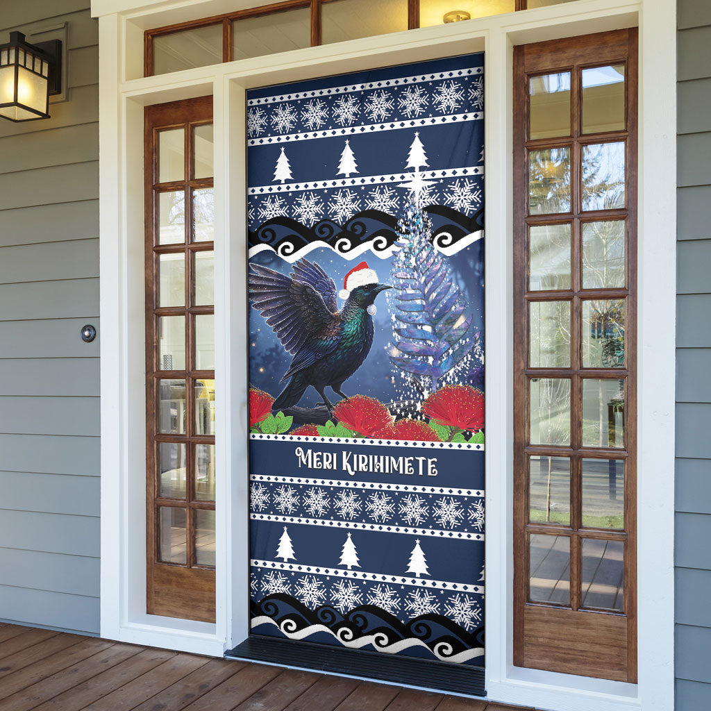 New Zealand Tui Bird Christmas Door Cover Pohutukawa Xmas Tree Meri Kirihimete LT22 - Polynesian Pride
