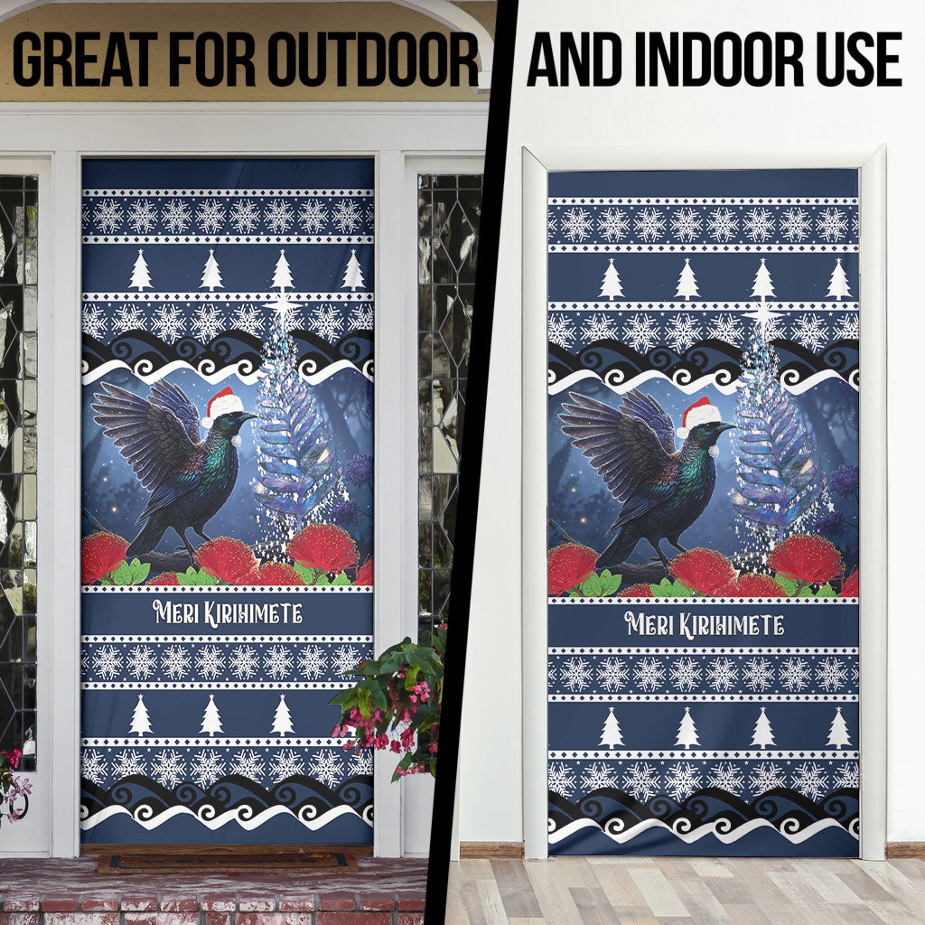 New Zealand Tui Bird Christmas Door Cover Pohutukawa Xmas Tree Meri Kirihimete LT22 - Polynesian Pride
